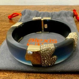 Alexis Bittar Gradient Blue and Gold Crystal Lucite Roxbury Hinged Bangle!!!